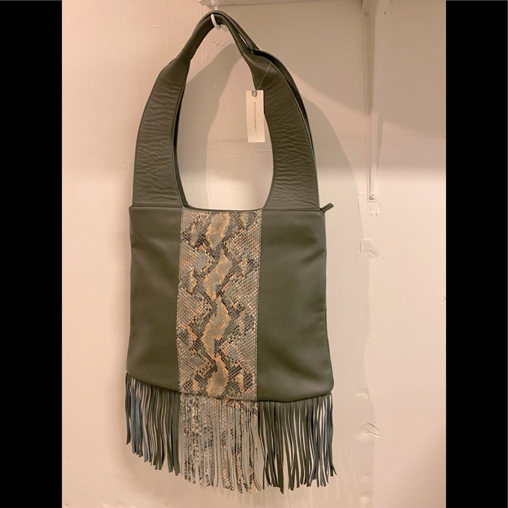 NWT. Anthropologie Snake-Printed Large Shoulder Bag